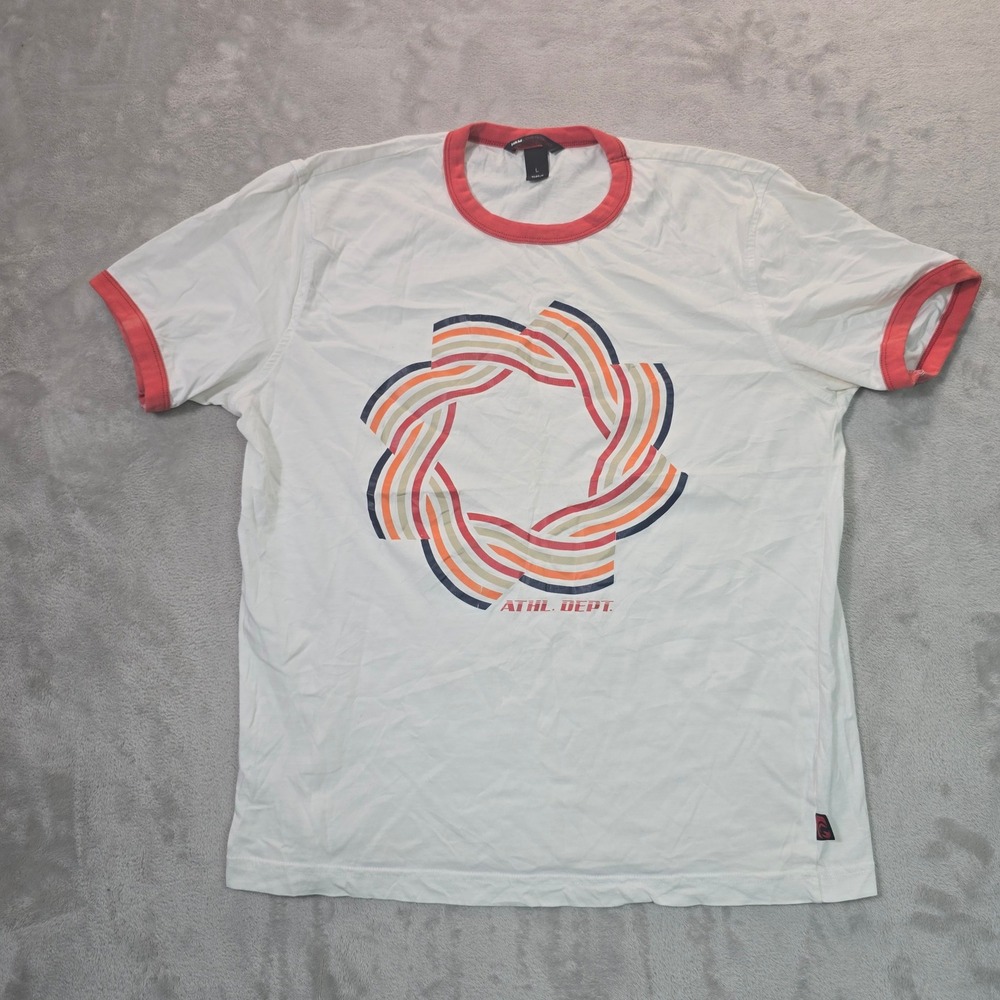HM LOGG Sport Mens Large White Ringer T-Shirt Red Trim Retro Graphic Athl Dept